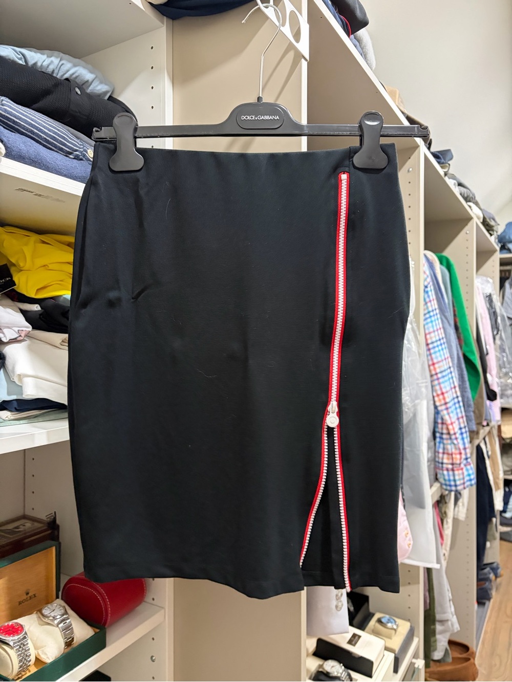 Hunter Black Pencil Skirt with Red Zip Accent